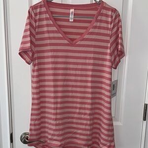 Medium Striped Pink V-Neck Women's Top